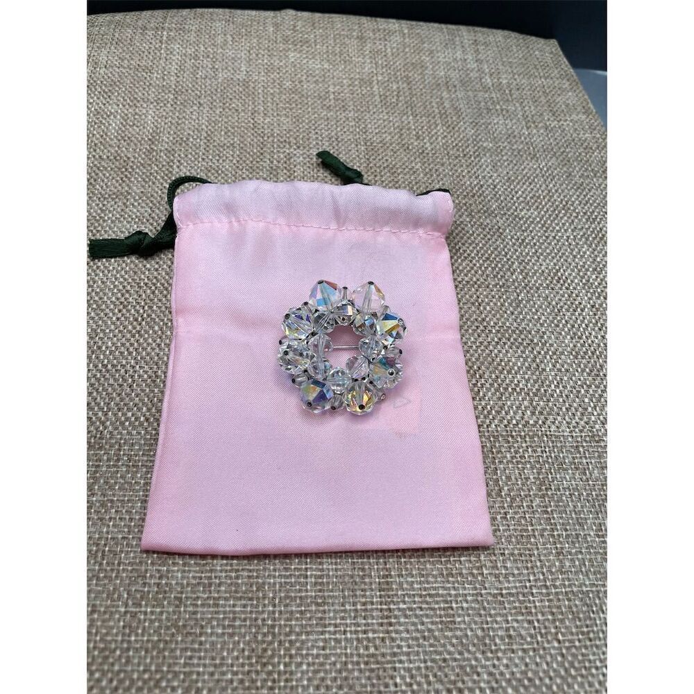 Vintage Aurora Borealis Multicolor Crystal Circle Brooch Granny Core